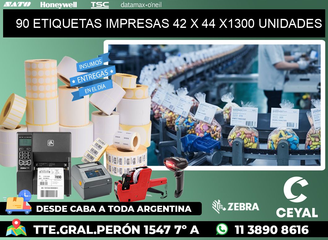 90 ETIQUETAS IMPRESAS 42 x 44 X1300 UNIDADES