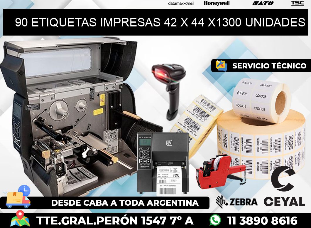 90 ETIQUETAS IMPRESAS 42 x 44 X1300 UNIDADES