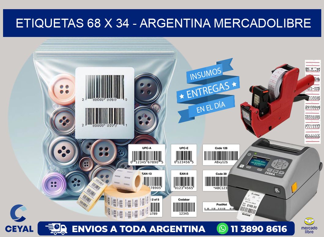 ETIQUETAS 68 x 34 - ARGENTINA MERCADOLIBRE