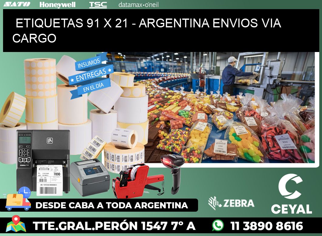 ETIQUETAS 91 x 21 - ARGENTINA ENVIOS VIA CARGO