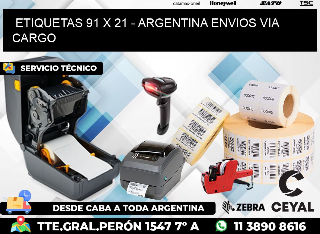 ETIQUETAS 91 x 21 - ARGENTINA ENVIOS VIA CARGO