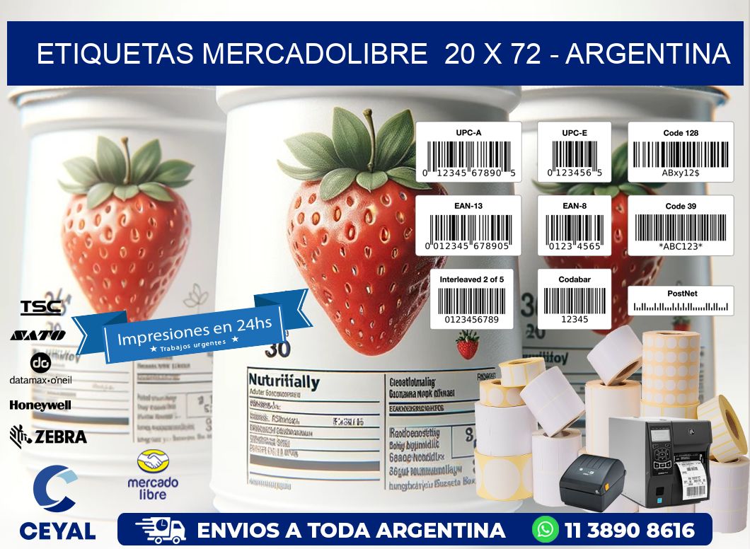 ETIQUETAS MERCADOLIBRE  20 x 72 - ARGENTINA