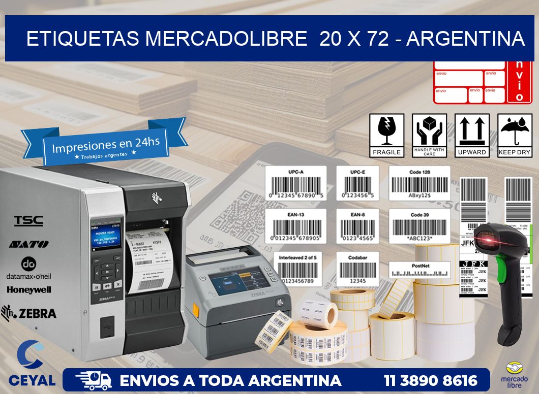 ETIQUETAS MERCADOLIBRE  20 x 72 - ARGENTINA