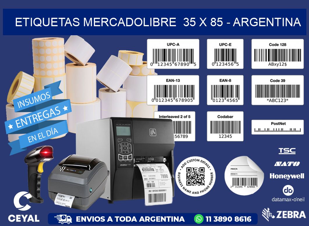 ETIQUETAS MERCADOLIBRE  35 x 85 - ARGENTINA