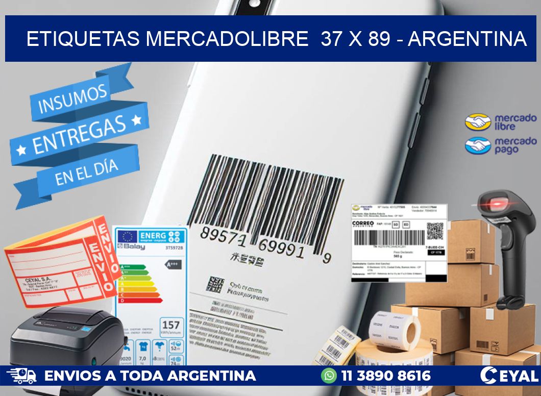 ETIQUETAS MERCADOLIBRE  37 x 89 - ARGENTINA