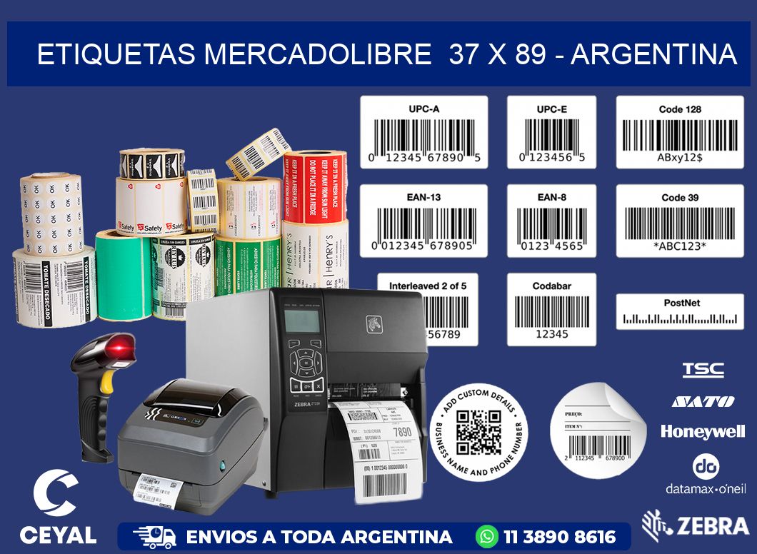 ETIQUETAS MERCADOLIBRE  37 x 89 - ARGENTINA