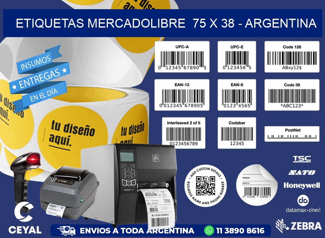 ETIQUETAS MERCADOLIBRE  75 x 38 - ARGENTINA