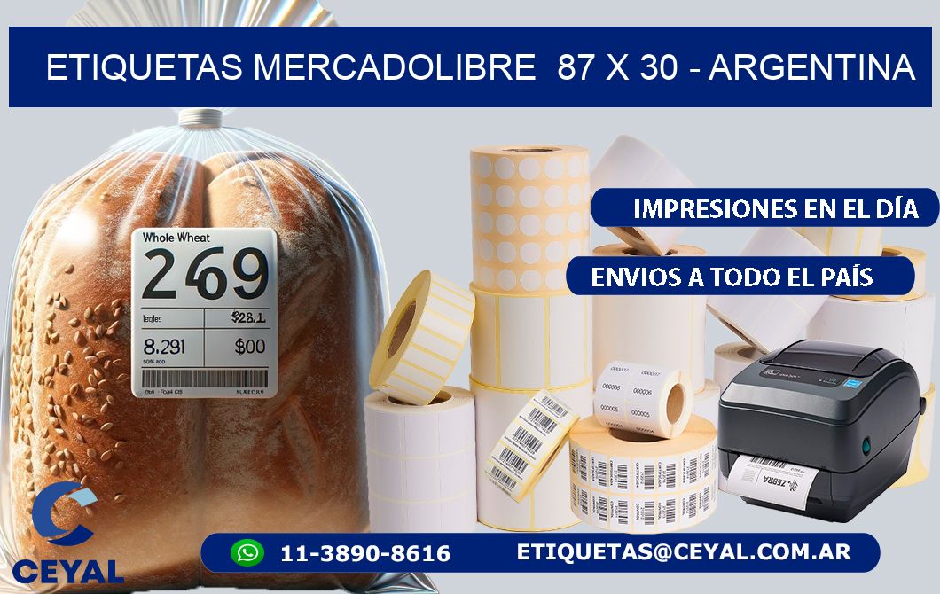 ETIQUETAS MERCADOLIBRE  87 x 30 - ARGENTINA