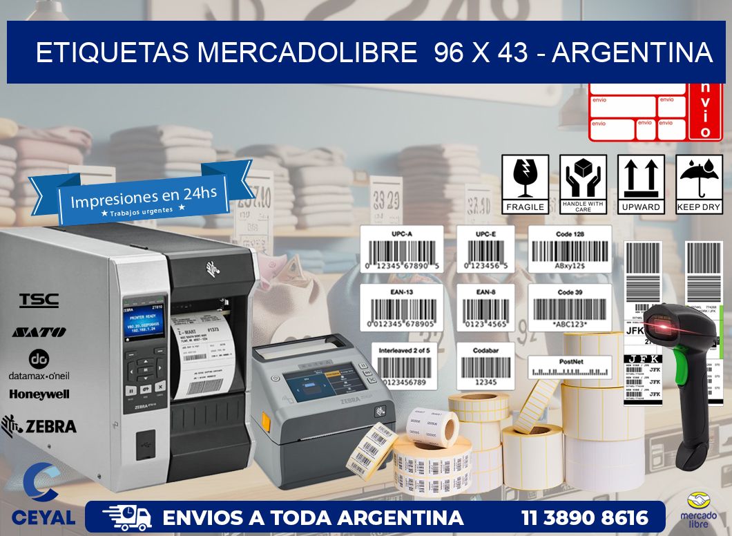 ETIQUETAS MERCADOLIBRE  96 x 43 - ARGENTINA