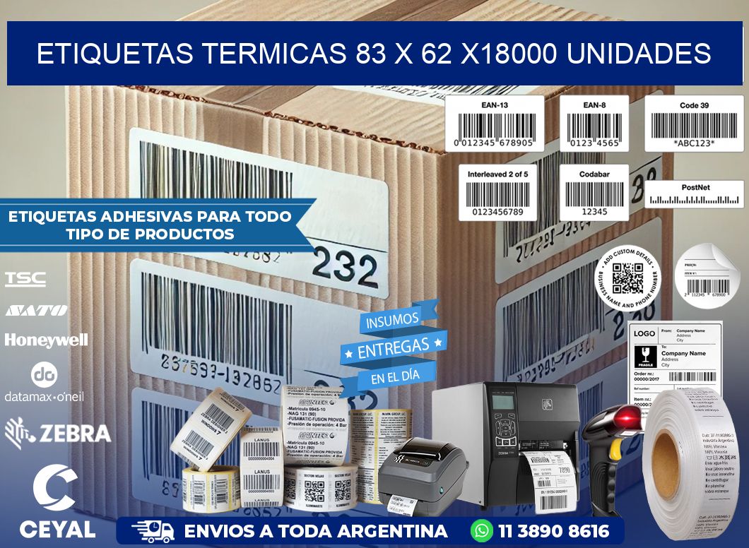 ETIQUETAS TERMICAS 83 x 62 x18000 UNIDADES