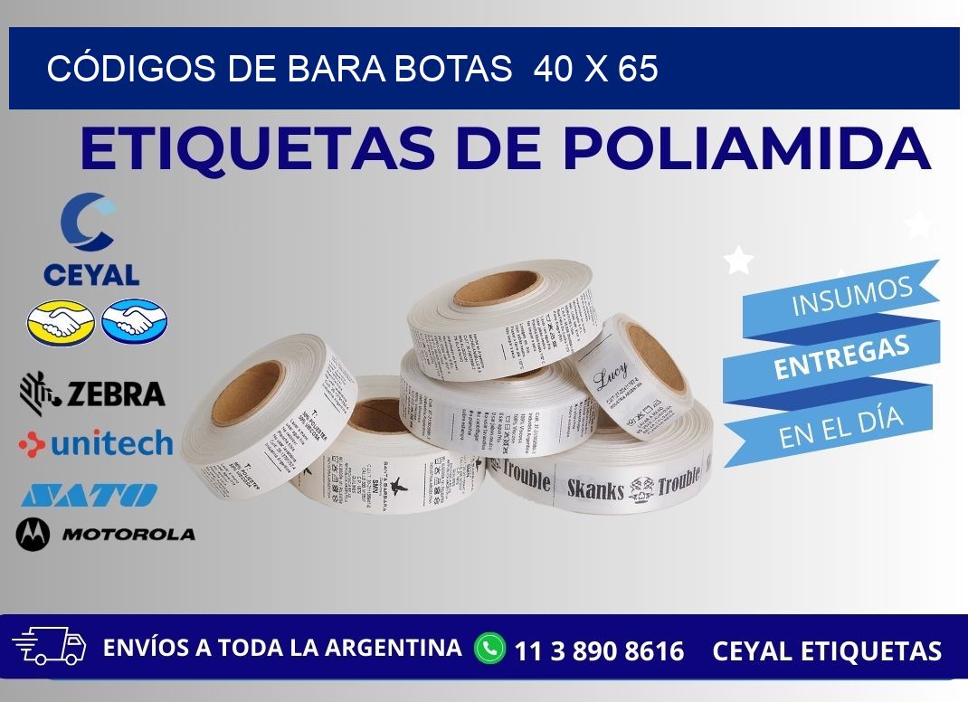 CÓDIGOS DE BARA BOTAS  40 x 65