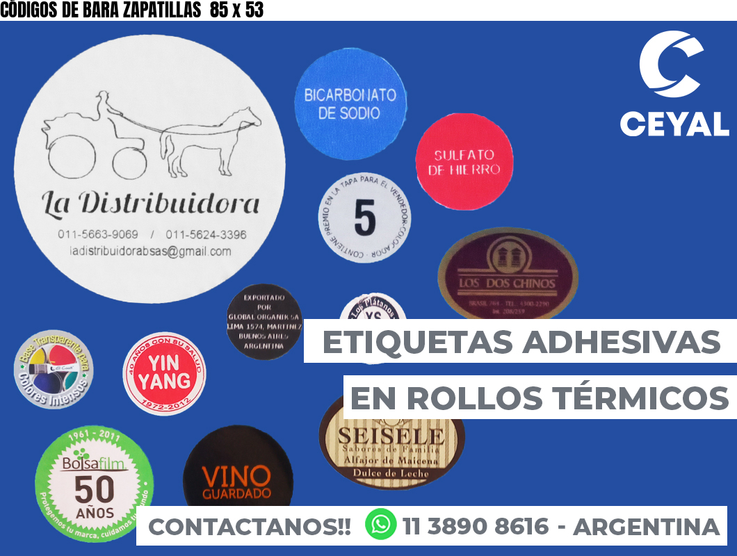 CÓDIGOS DE BARA ZAPATILLAS  85 x 53