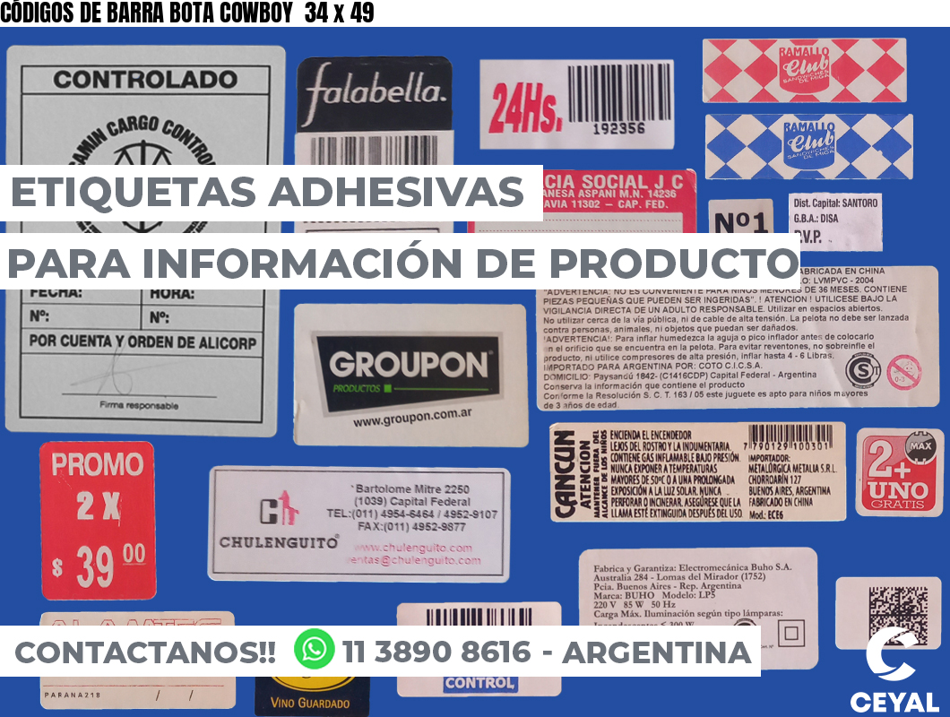 CÓDIGOS DE BARRA BOTA COWBOY  34 x 49