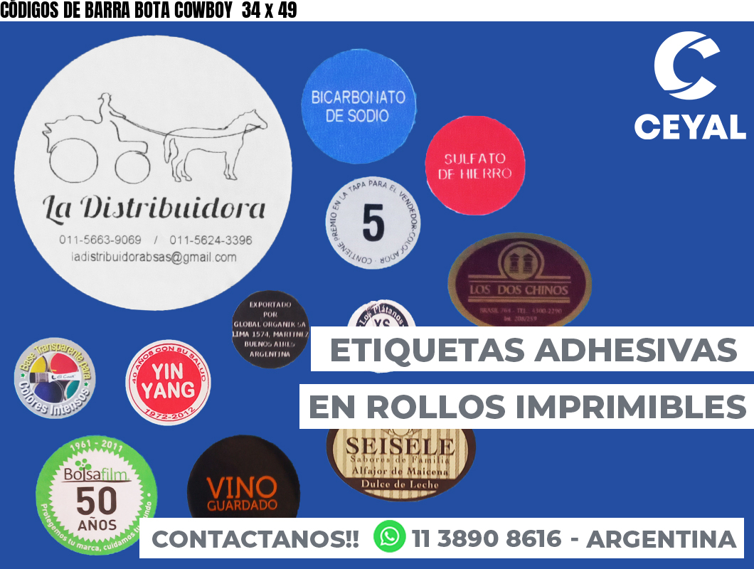 CÓDIGOS DE BARRA BOTA COWBOY  34 x 49