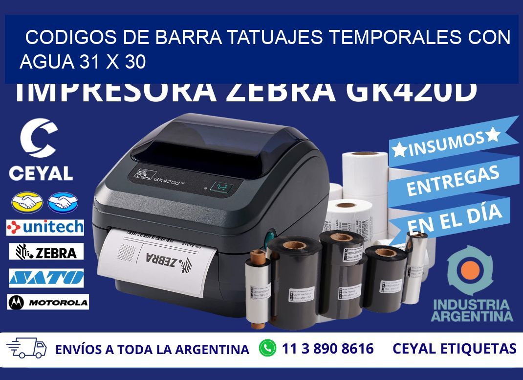 CODIGOS DE BARRA TATUAJES TEMPORALES CON AGUA 31 x 30