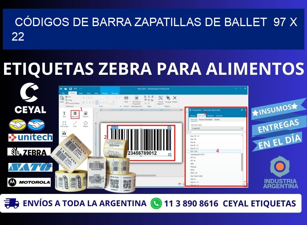 CÓDIGOS DE BARRA ZAPATILLAS DE BALLET  97 x 22