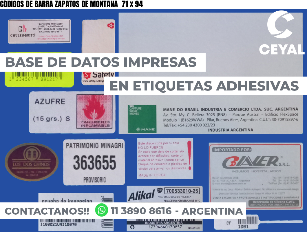 CÓDIGOS DE BARRA ZAPATOS DE MONTAÑA  71 x 94