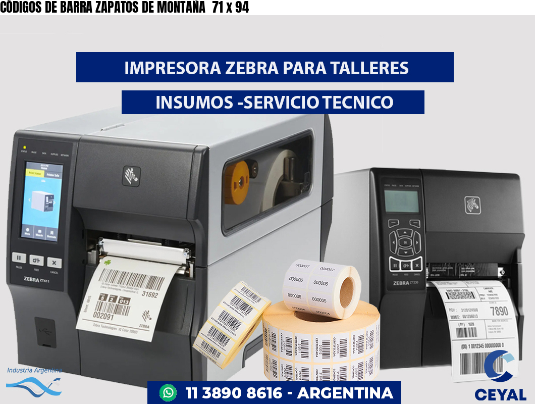 CÓDIGOS DE BARRA ZAPATOS DE MONTAÑA  71 x 94