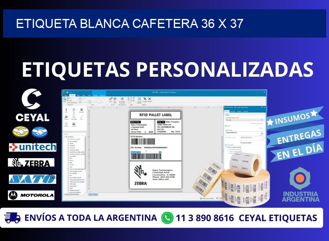 ETIQUETA BLANCA CAFETERA 36 x 37
