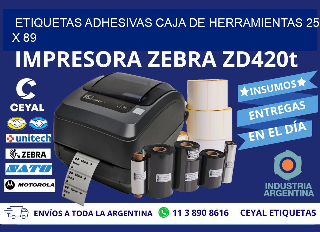 ETIQUETAS ADHESIVAS CAJA DE HERRAMIENTAS 25 x 89