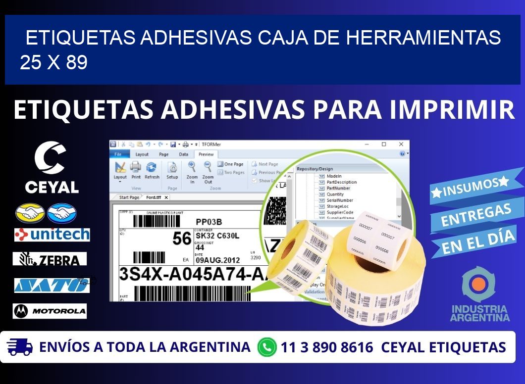 ETIQUETAS ADHESIVAS CAJA DE HERRAMIENTAS 25 x 89