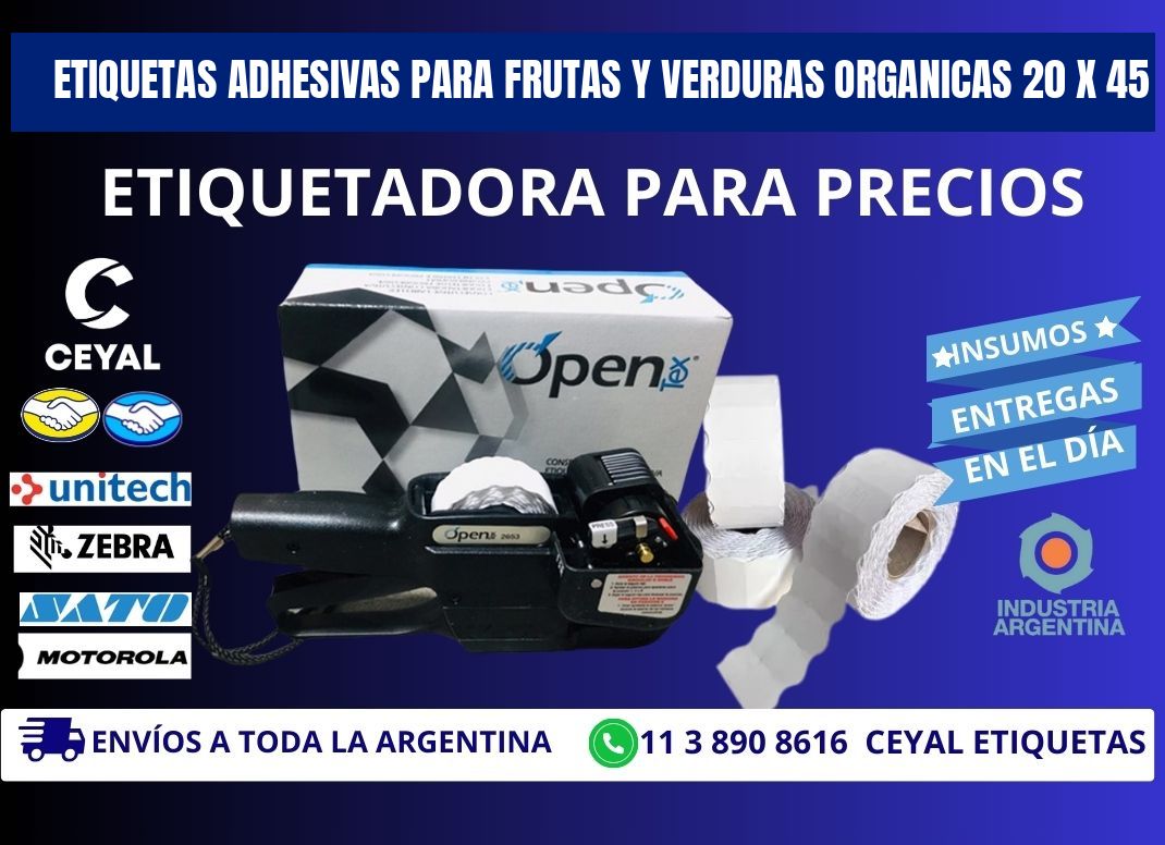 ETIQUETAS ADHESIVAS PARA FRUTAS Y VERDURAS ORGANICAS 20 x 45