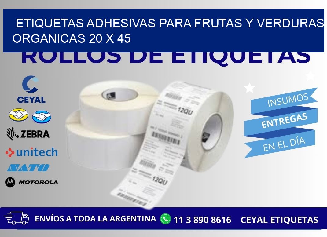 ETIQUETAS ADHESIVAS PARA FRUTAS Y VERDURAS ORGANICAS 20 x 45