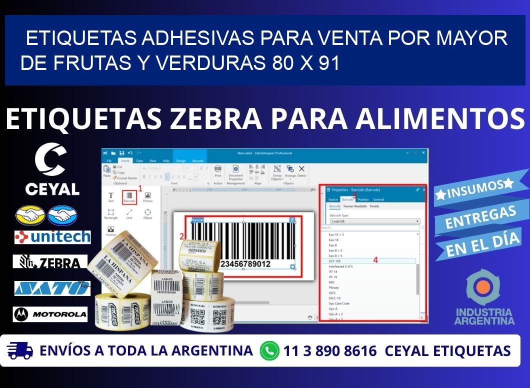 ETIQUETAS ADHESIVAS PARA VENTA POR MAYOR DE FRUTAS Y VERDURAS 80 x 91