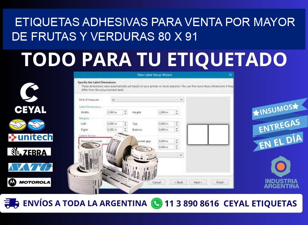 ETIQUETAS ADHESIVAS PARA VENTA POR MAYOR DE FRUTAS Y VERDURAS 80 x 91