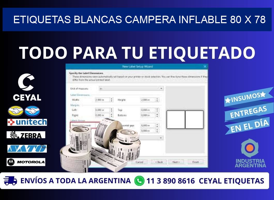 ETIQUETAS BLANCAS CAMPERA INFLABLE 80 x 78