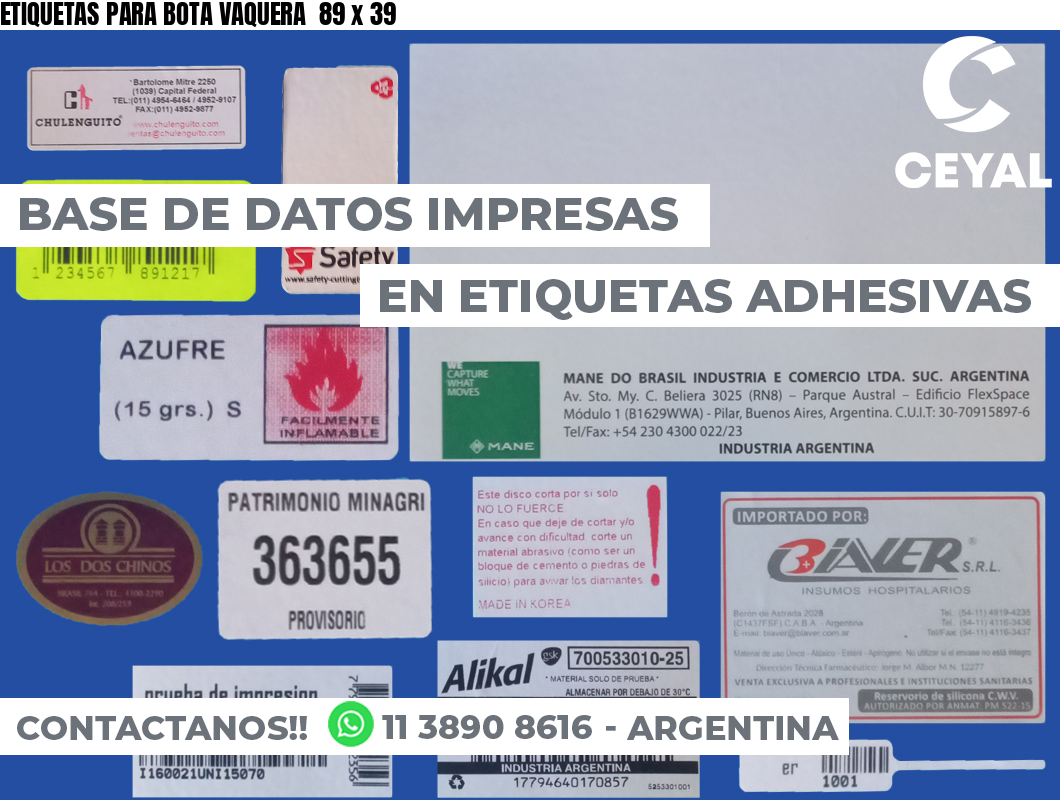 ETIQUETAS PARA BOTA VAQUERA  89 x 39