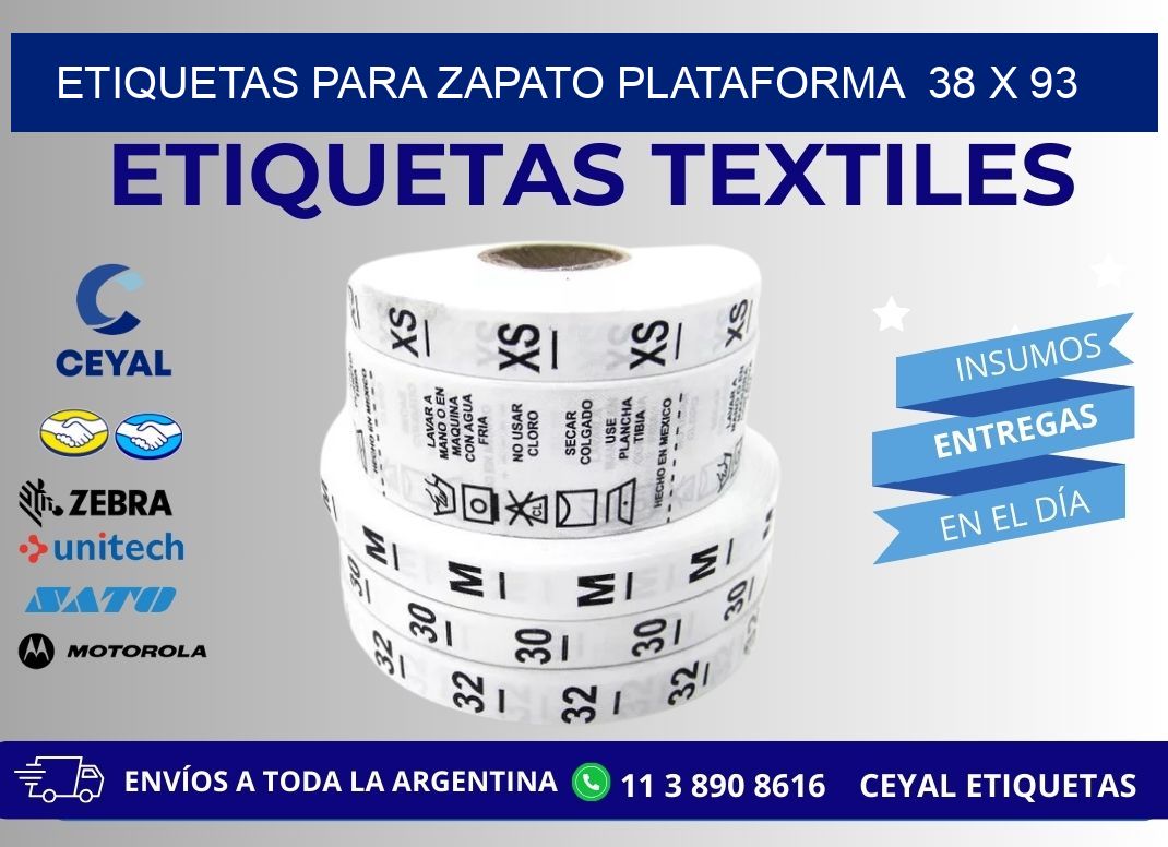 ETIQUETAS PARA ZAPATO PLATAFORMA  38 x 93