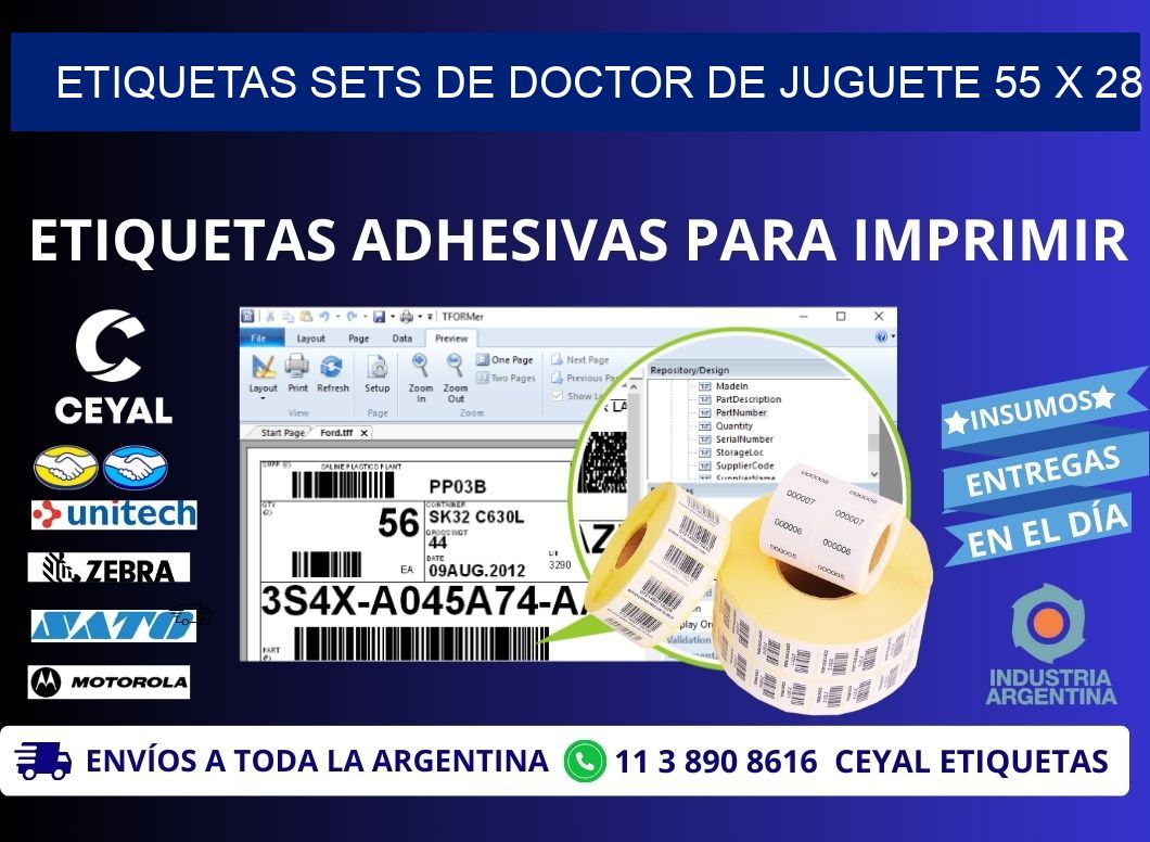 ETIQUETAS SETS DE DOCTOR DE JUGUETE 55 x 28