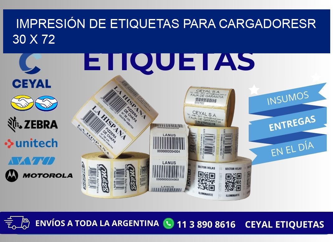 IMPRESIÓN DE ETIQUETAS PARA CARGADORESR 30 x 72