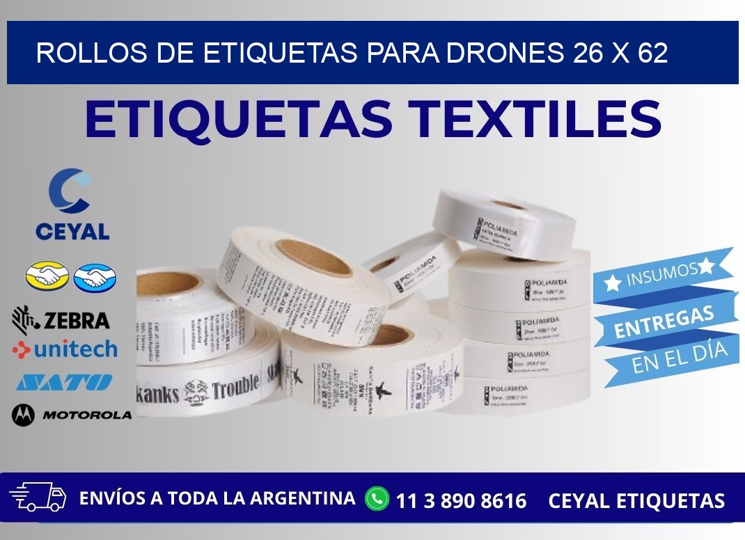 ROLLOS DE ETIQUETAS PARA DRONES 26 x 62