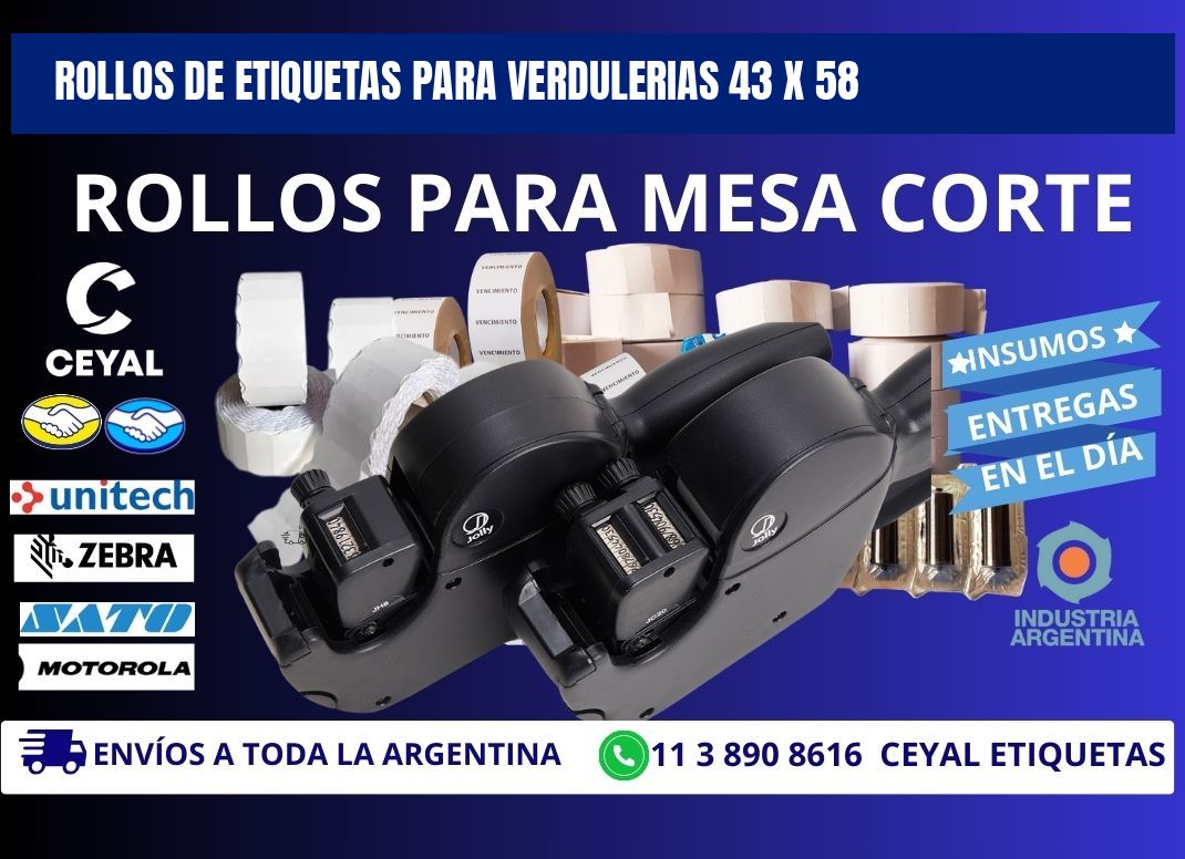 ROLLOS DE ETIQUETAS PARA VERDULERIAS 43 x 58