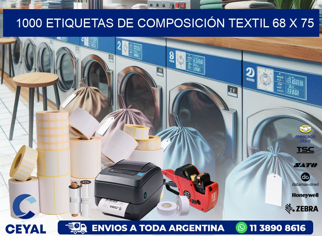 1000 ETIQUETAS DE COMPOSICIÓN TEXTIL 68 x 75