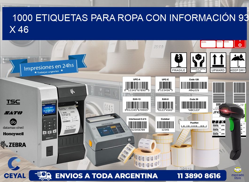 1000 ETIQUETAS PARA ROPA CON INFORMACIÓN 93 x 46