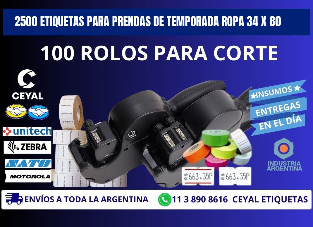 2500 ETIQUETAS PARA PRENDAS DE TEMPORADA ROPA 34 x 80