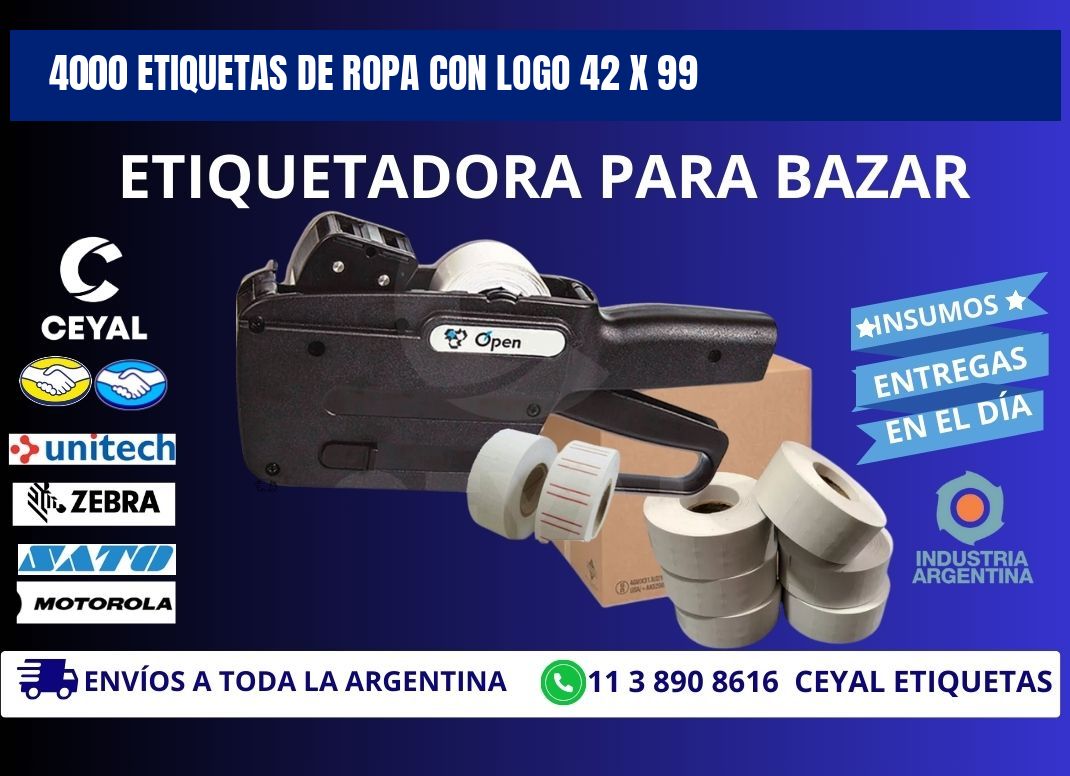 4000 ETIQUETAS DE ROPA CON LOGO 42 x 99