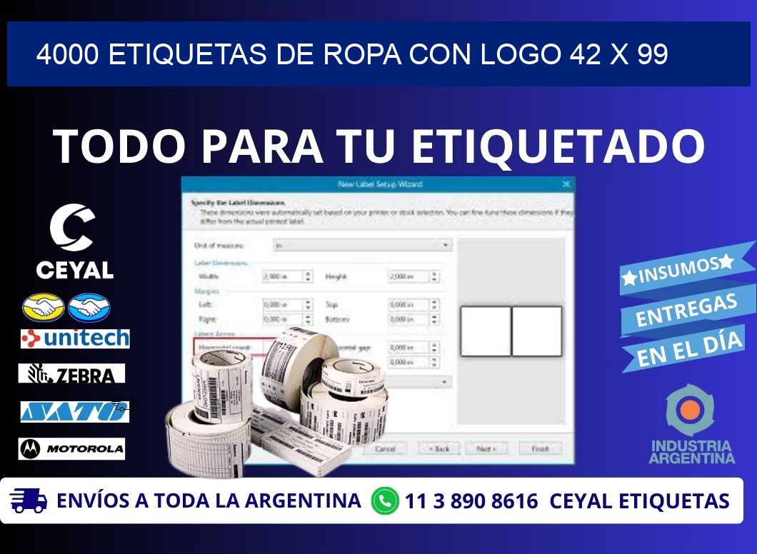 4000 ETIQUETAS DE ROPA CON LOGO 42 x 99