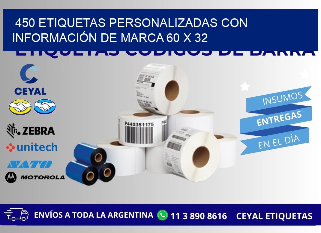 450 ETIQUETAS PERSONALIZADAS CON INFORMACIÓN DE MARCA 60 x 32