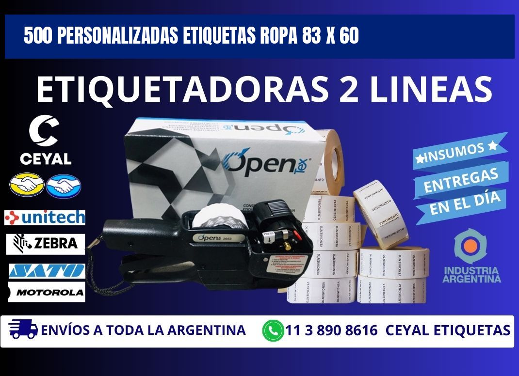 500 PERSONALIZADAS ETIQUETAS ROPA 83 x 60