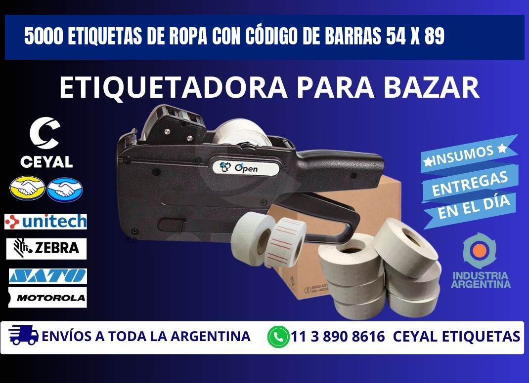5000 ETIQUETAS DE ROPA CON CÓDIGO DE BARRAS 54 x 89