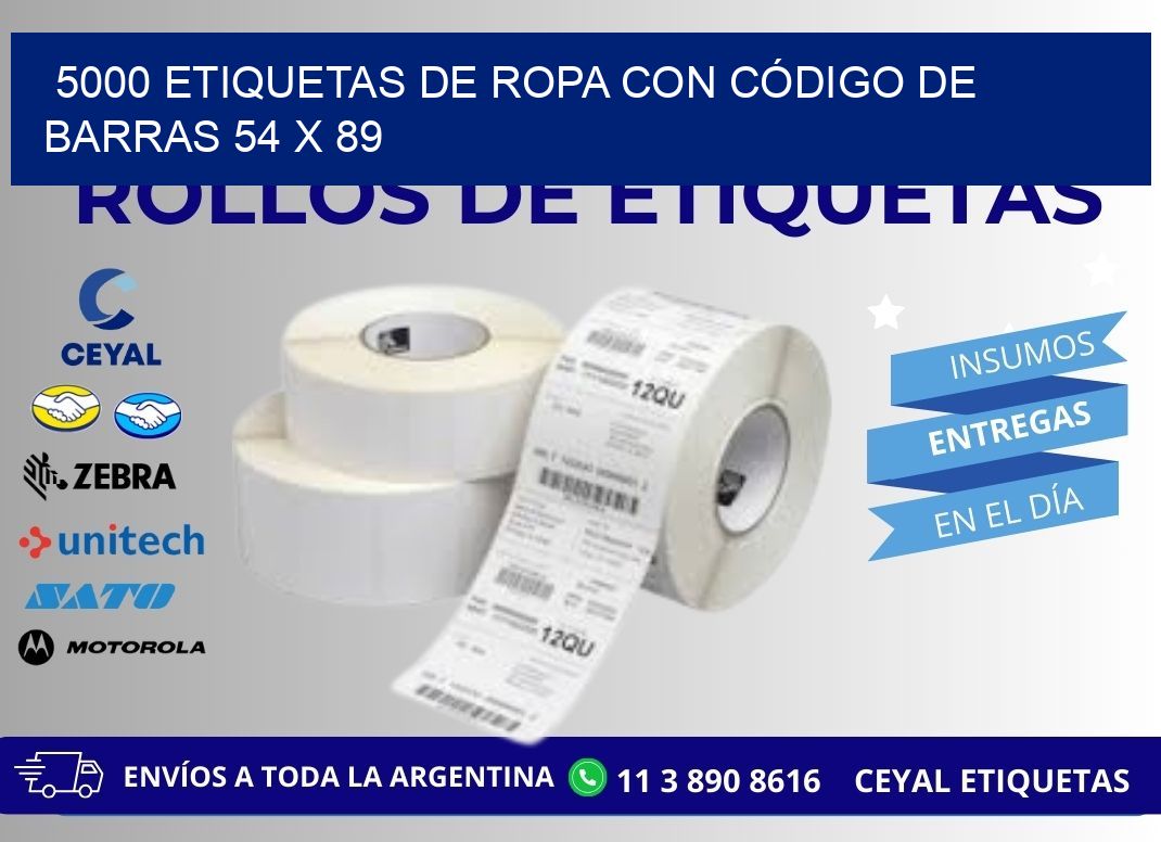 5000 ETIQUETAS DE ROPA CON CÓDIGO DE BARRAS 54 x 89