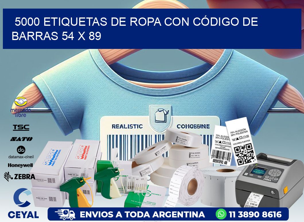 5000 ETIQUETAS DE ROPA CON CÓDIGO DE BARRAS 54 x 89