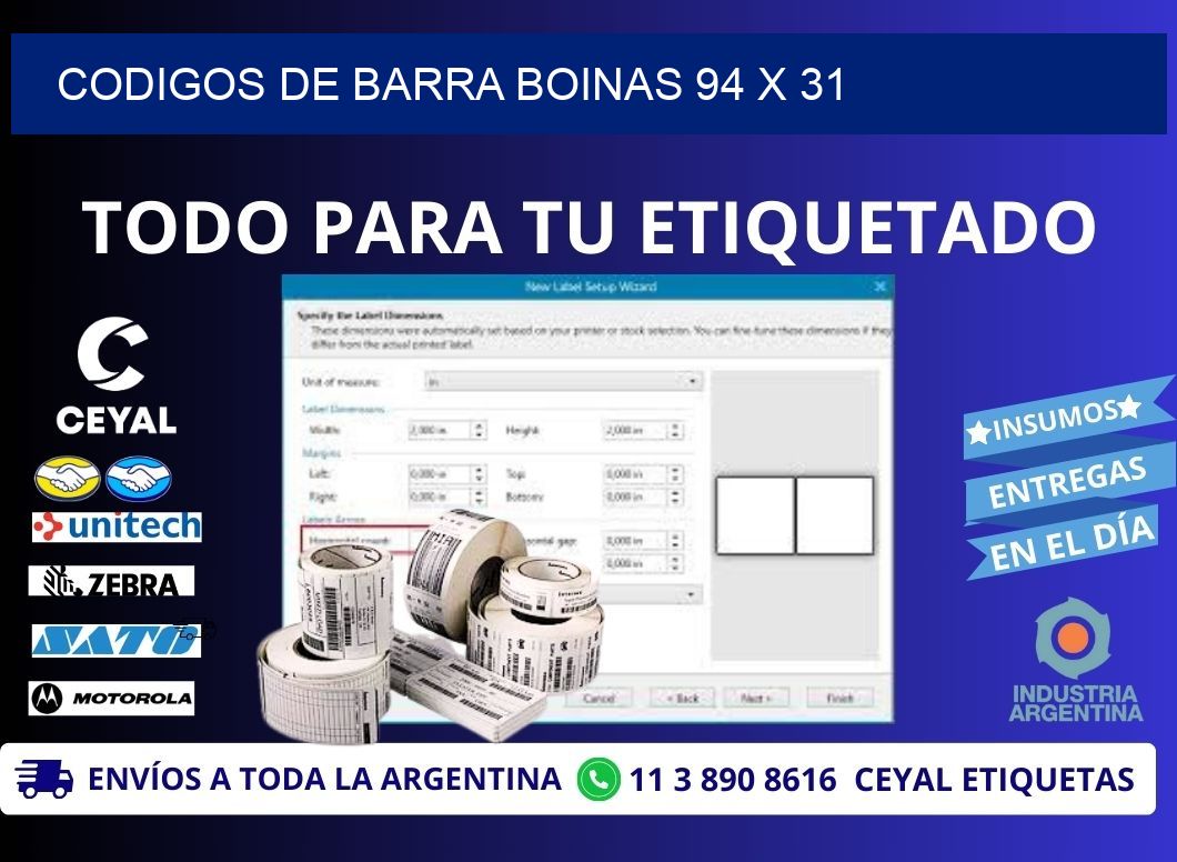 CODIGOS DE BARRA BOINAS 94 x 31