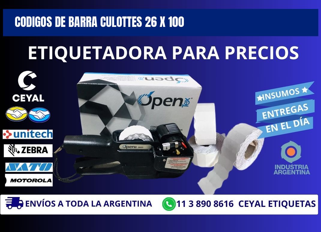 CODIGOS DE BARRA CULOTTES 26 x 100