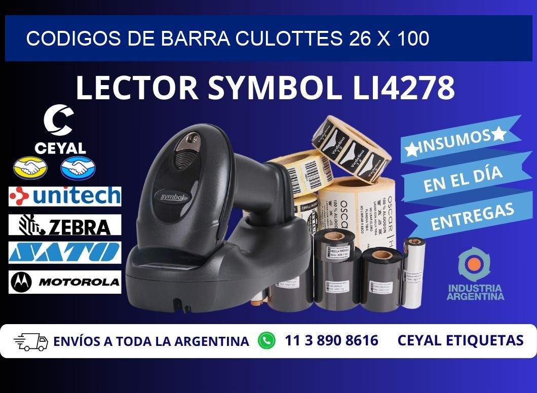CODIGOS DE BARRA CULOTTES 26 x 100