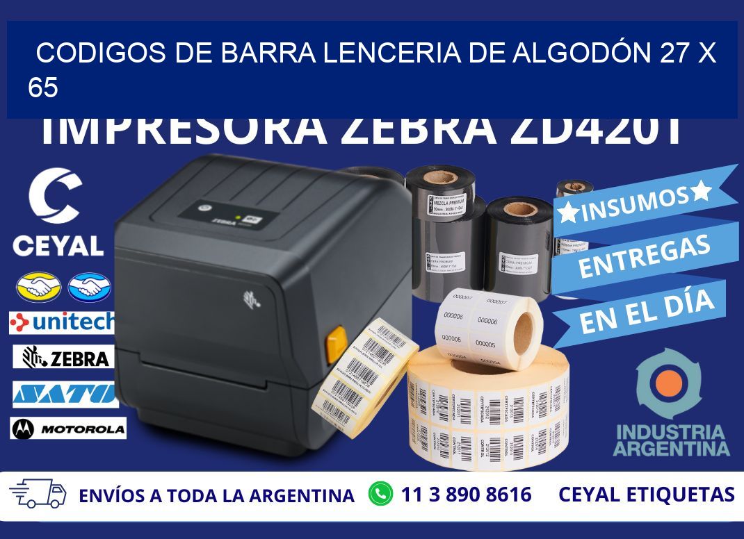 CODIGOS DE BARRA LENCERIA DE ALGODÓN 27 x 65